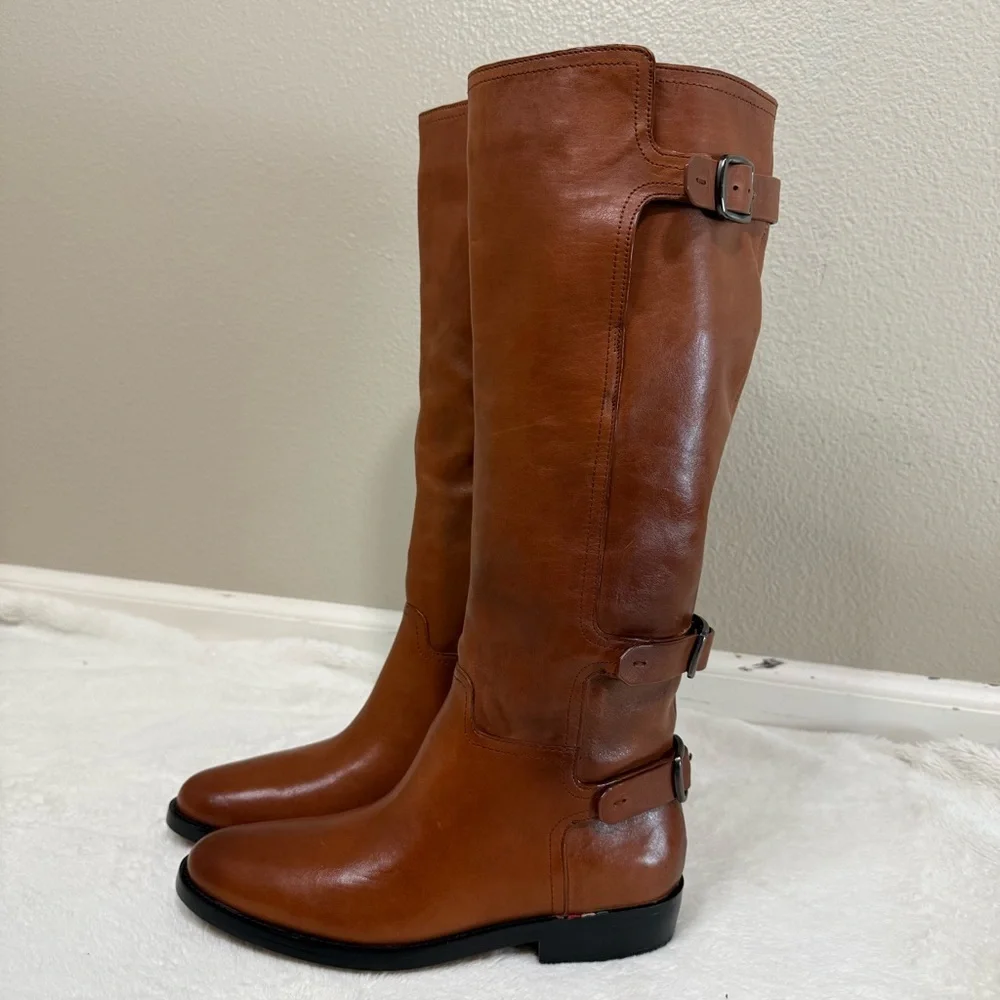 Franco Sarto Padova Brown Leather Knee High Zip Up Riding Boots - Sz 9.5M, NIB